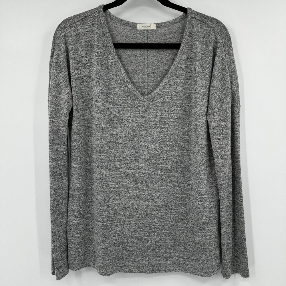 Rag & Bone Gray Heather Long Sleeve Relaxed Knit Top Size Medium Softcore Basic